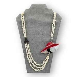 Lee Sands Lady In Hat Necklace Mosaic Abalone Mother Of Pearl Shell Vtg Hawaii
